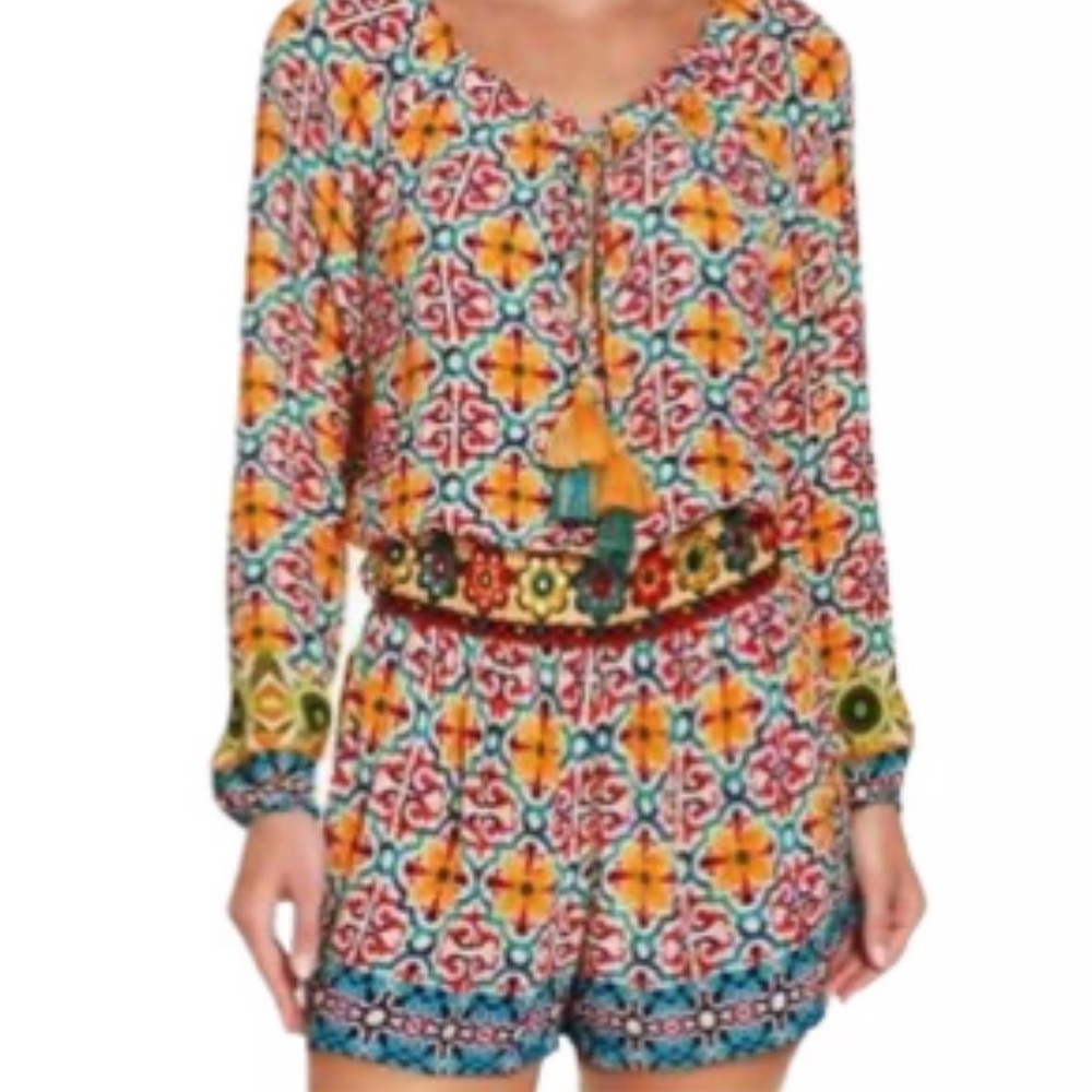 Boston Proper multicolor tile printed romper s - Picture 2 of 13